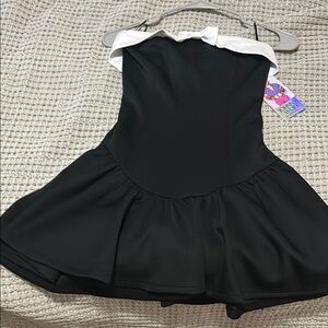 Elegant Black Dress with White Bow